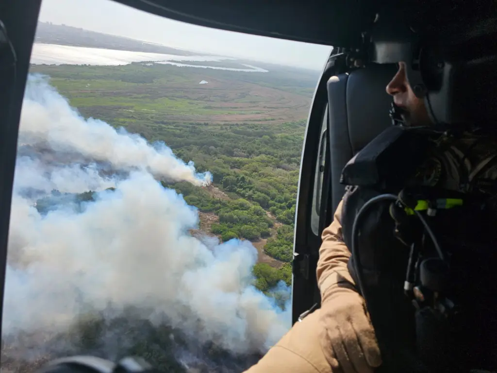 Fuerza Aérea Colombiana refuerza lucha contra incendio en Isla Salamanca