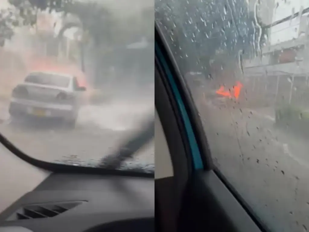 Rayo causa incendio en carro en Barranquilla